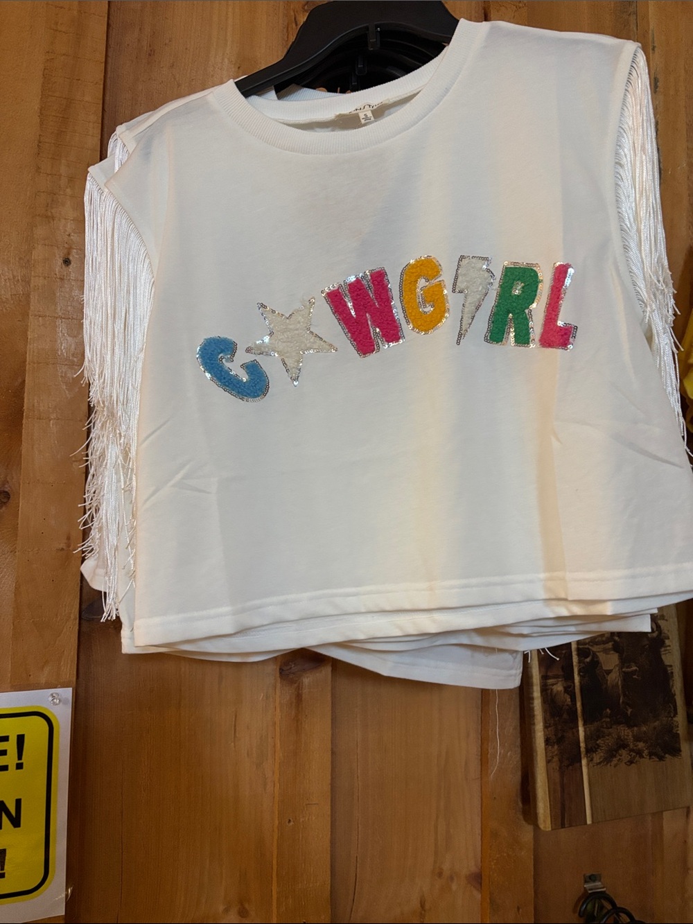 White 'GWGIRL' Fringe Sleeve Kids Tank Top